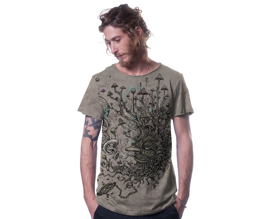 men psychedelic grey wash t-shirt